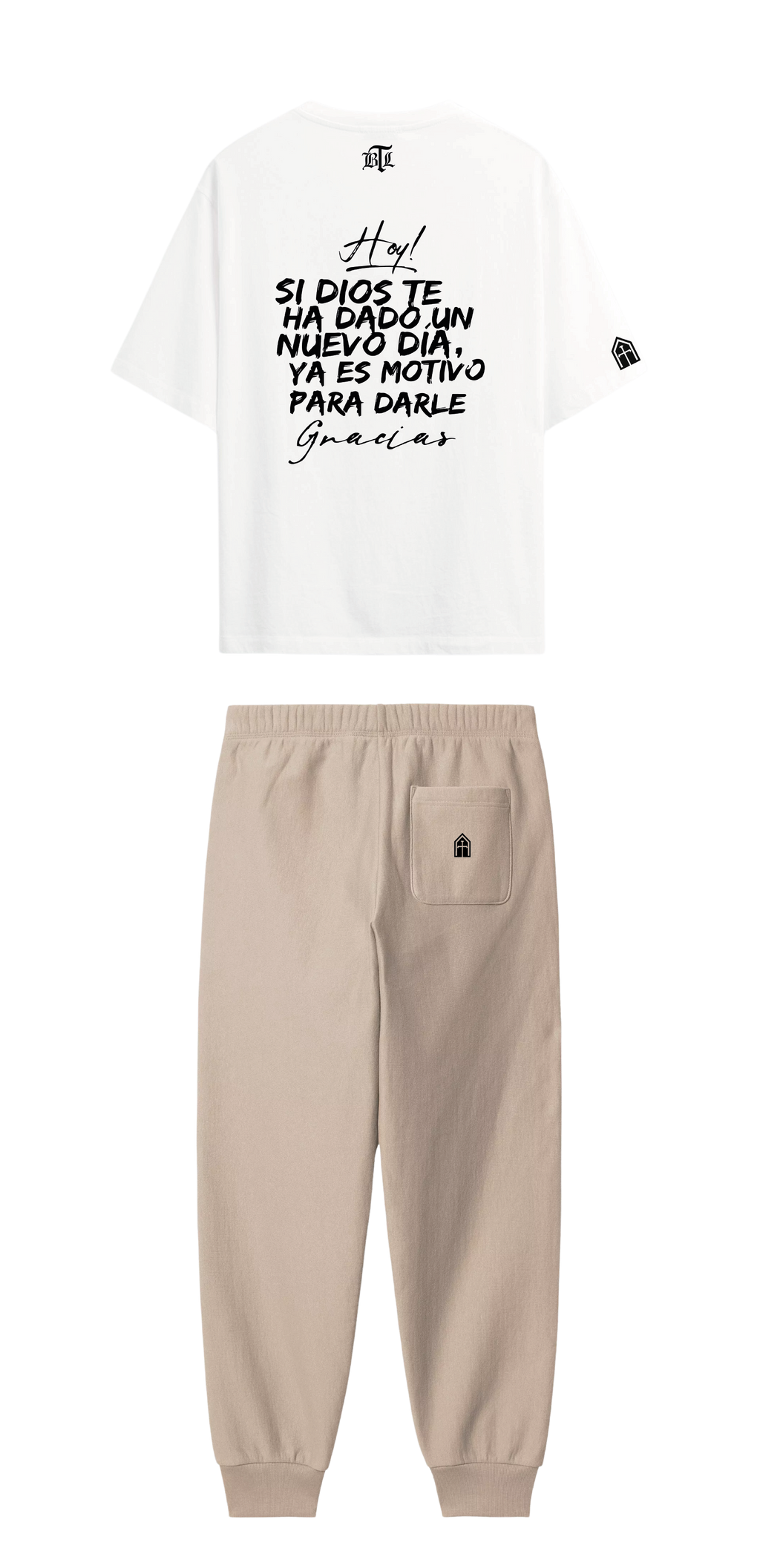 CONJUNTO BEIGE/BLANCO DARLE GRACIAS A DIOS