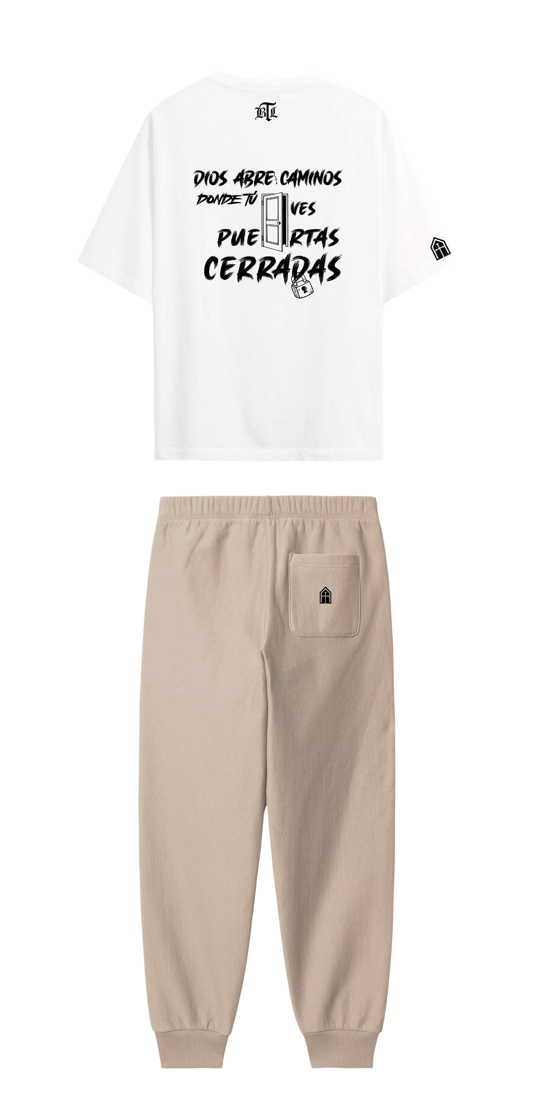 CONJUNTO BEIGE/BLANCO DIOS ABRE CAMINOS