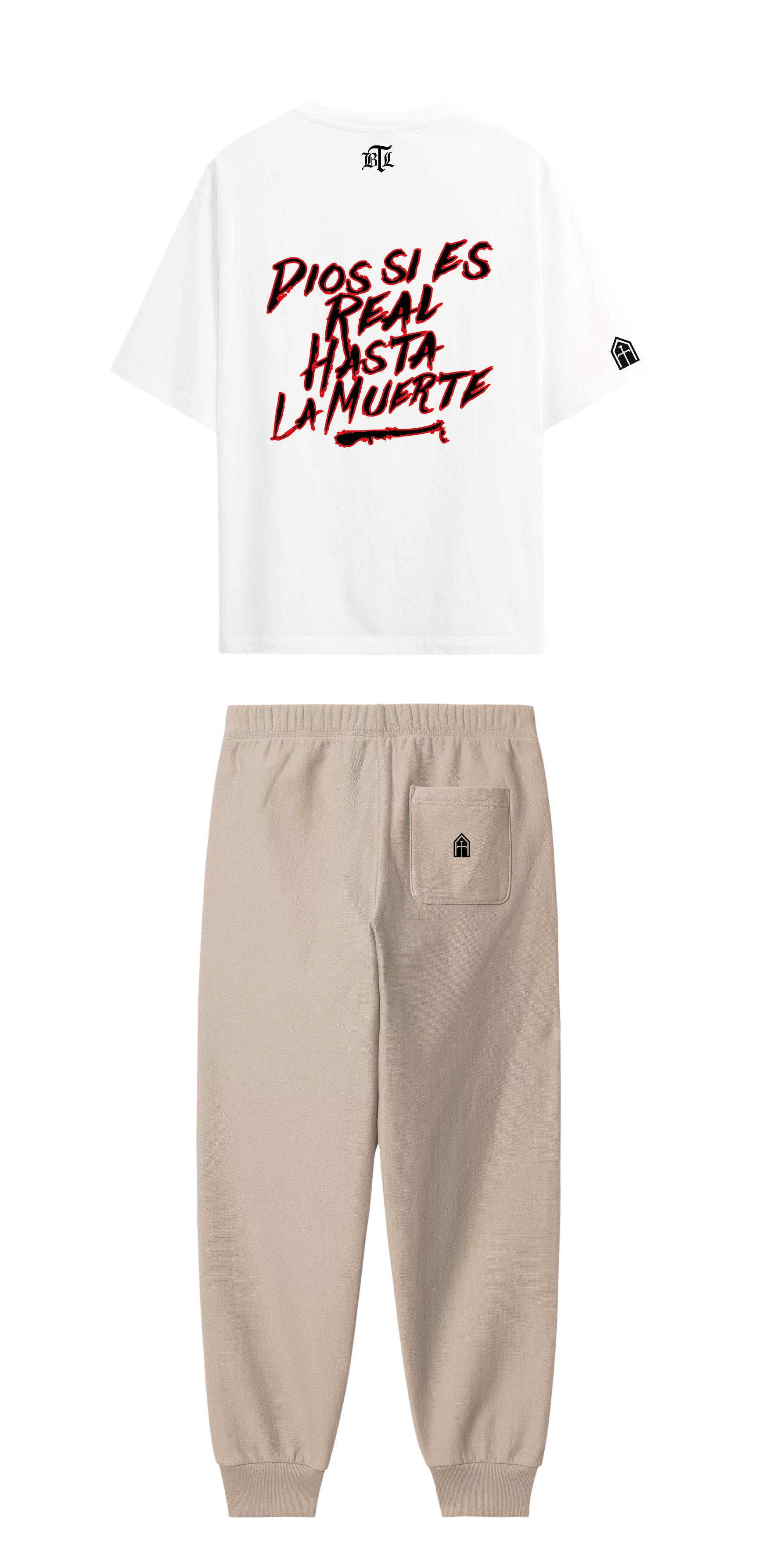 CONJUNTO BEIGE/BLANCO DIOS SI ES REAL