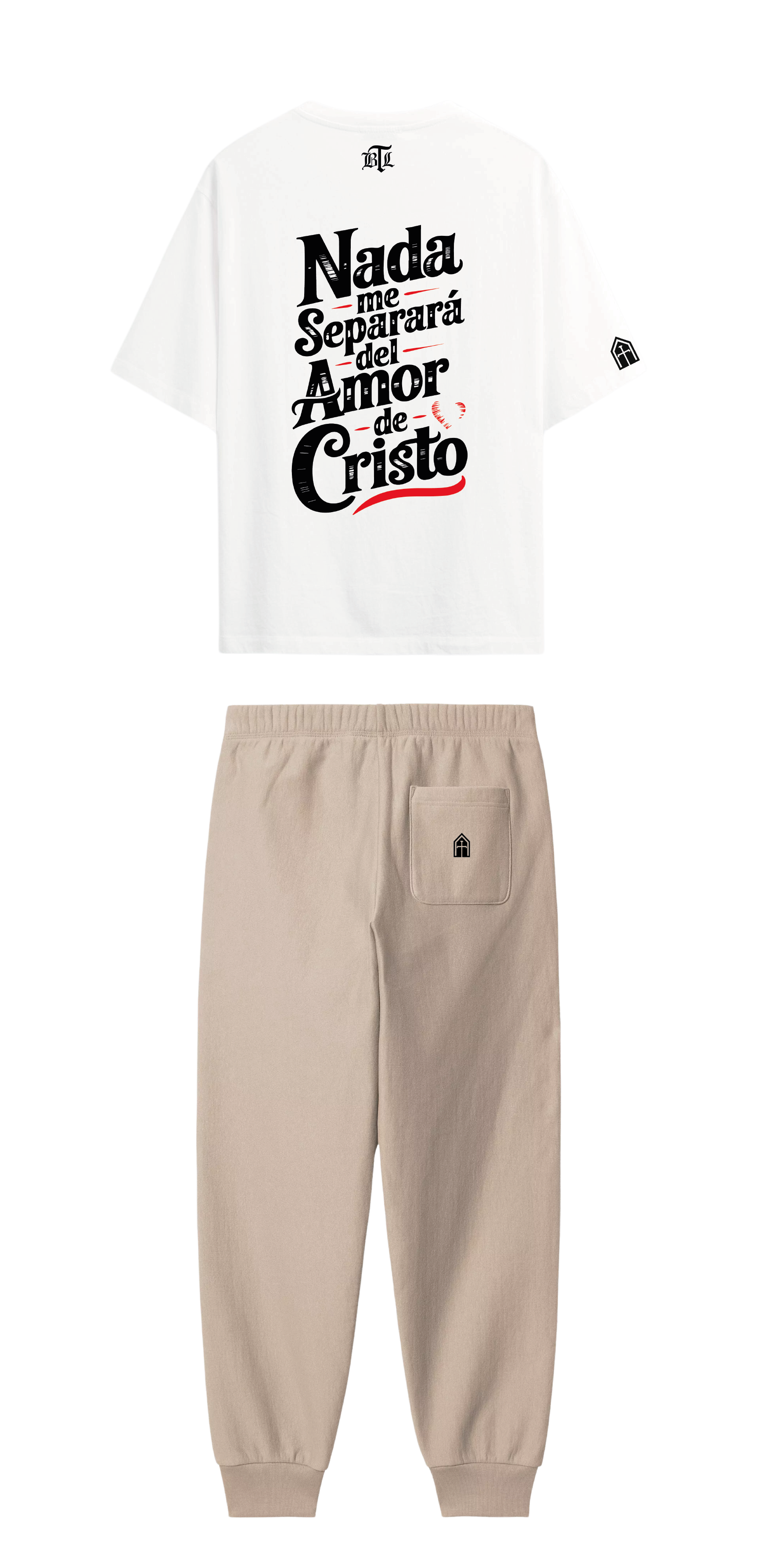 CONJUNTO BEIGE/BLANCO NADA ME SEPARARÁ DE CRISTO