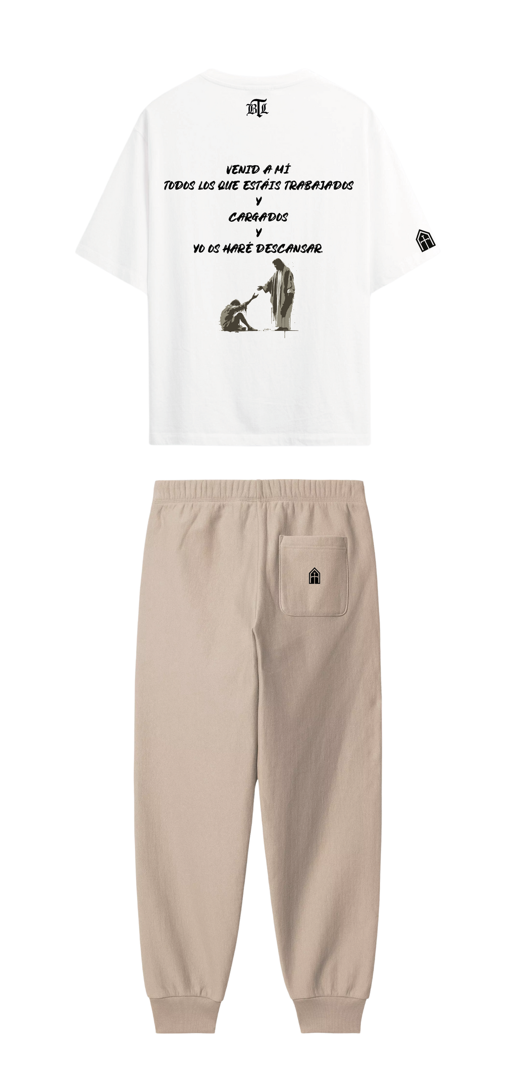 CONJUNTO BEIGE/BLANCO DIOS TE HARÁ DESCANSAR.