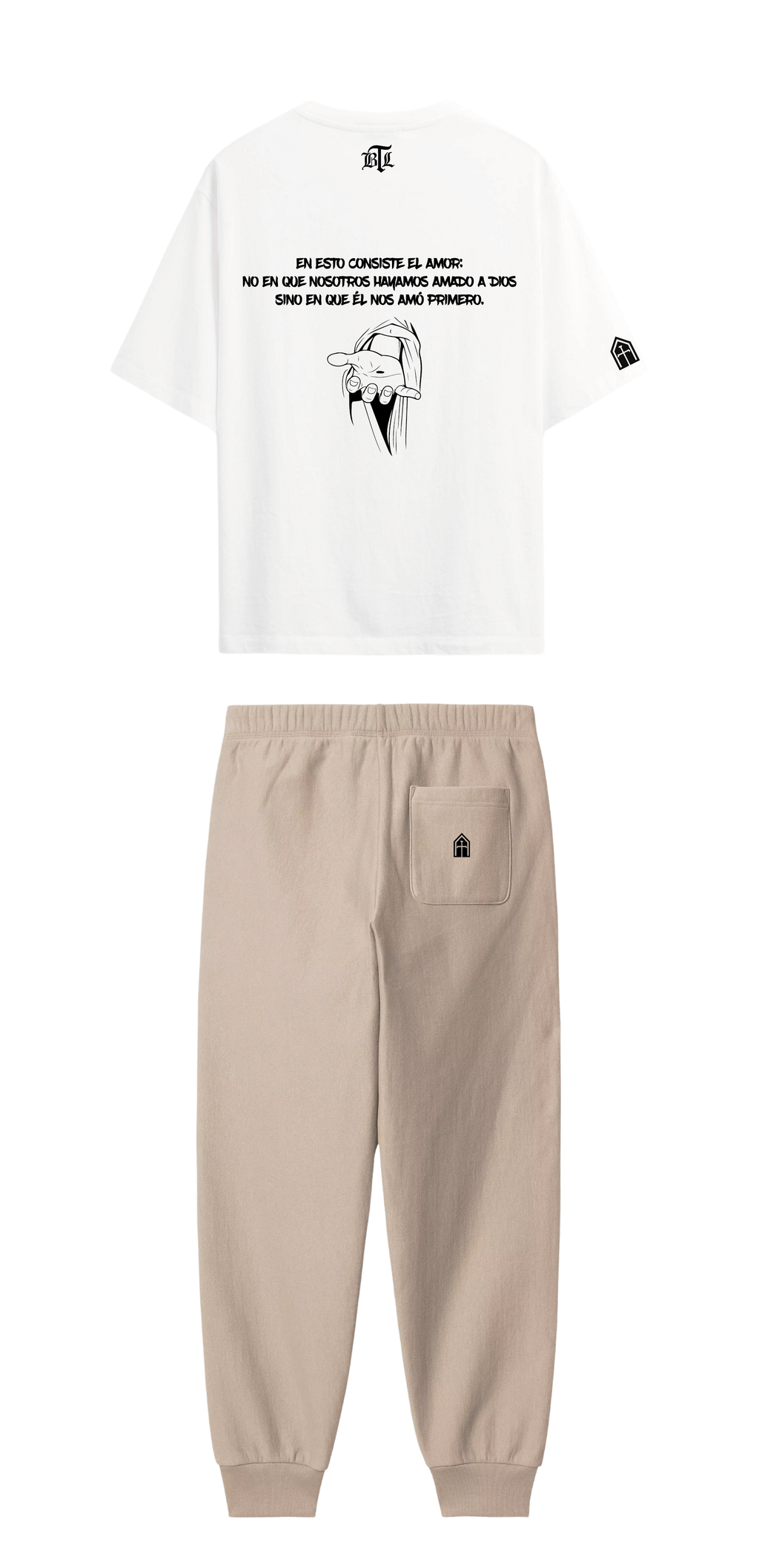 CONJUNTO BEIGE/BLANCO EL NOS AMO PRIMERO