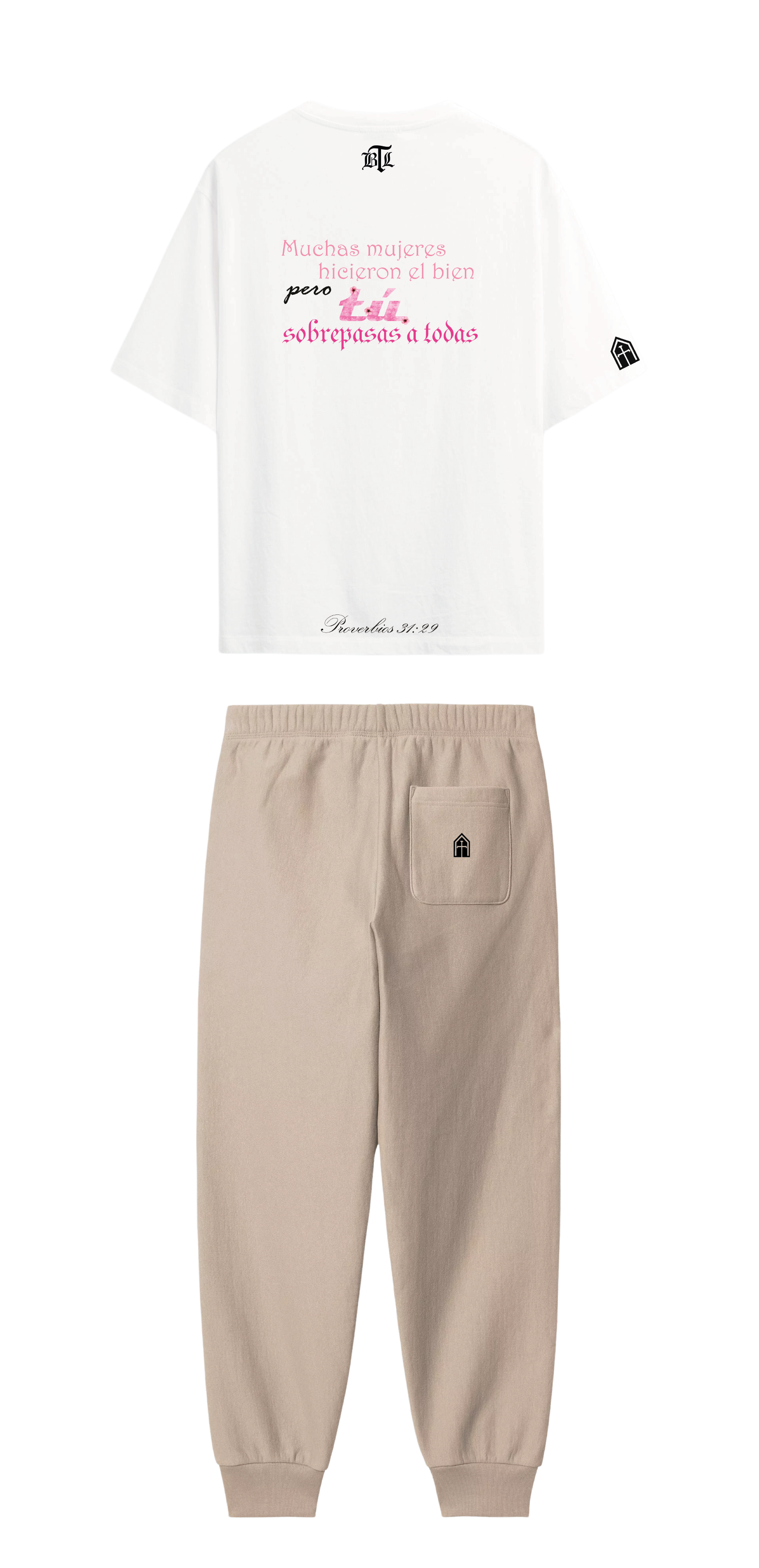 CONJUNTO BEIGE/BLANCO TU SOBREPASAS A TODAS