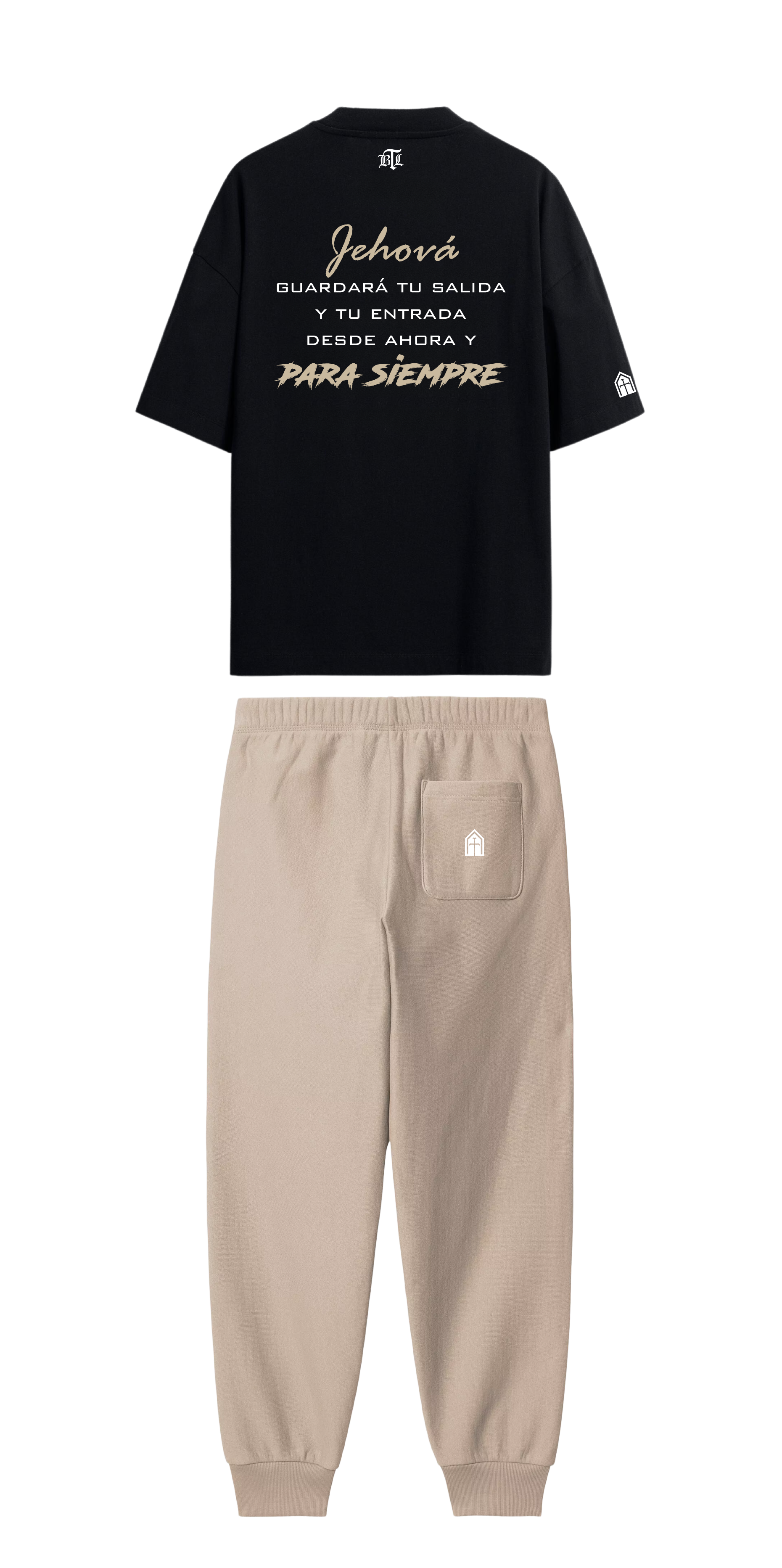 CONJUNTO  BEIGE/NEGRO JESÚS PARA SIEMPRE