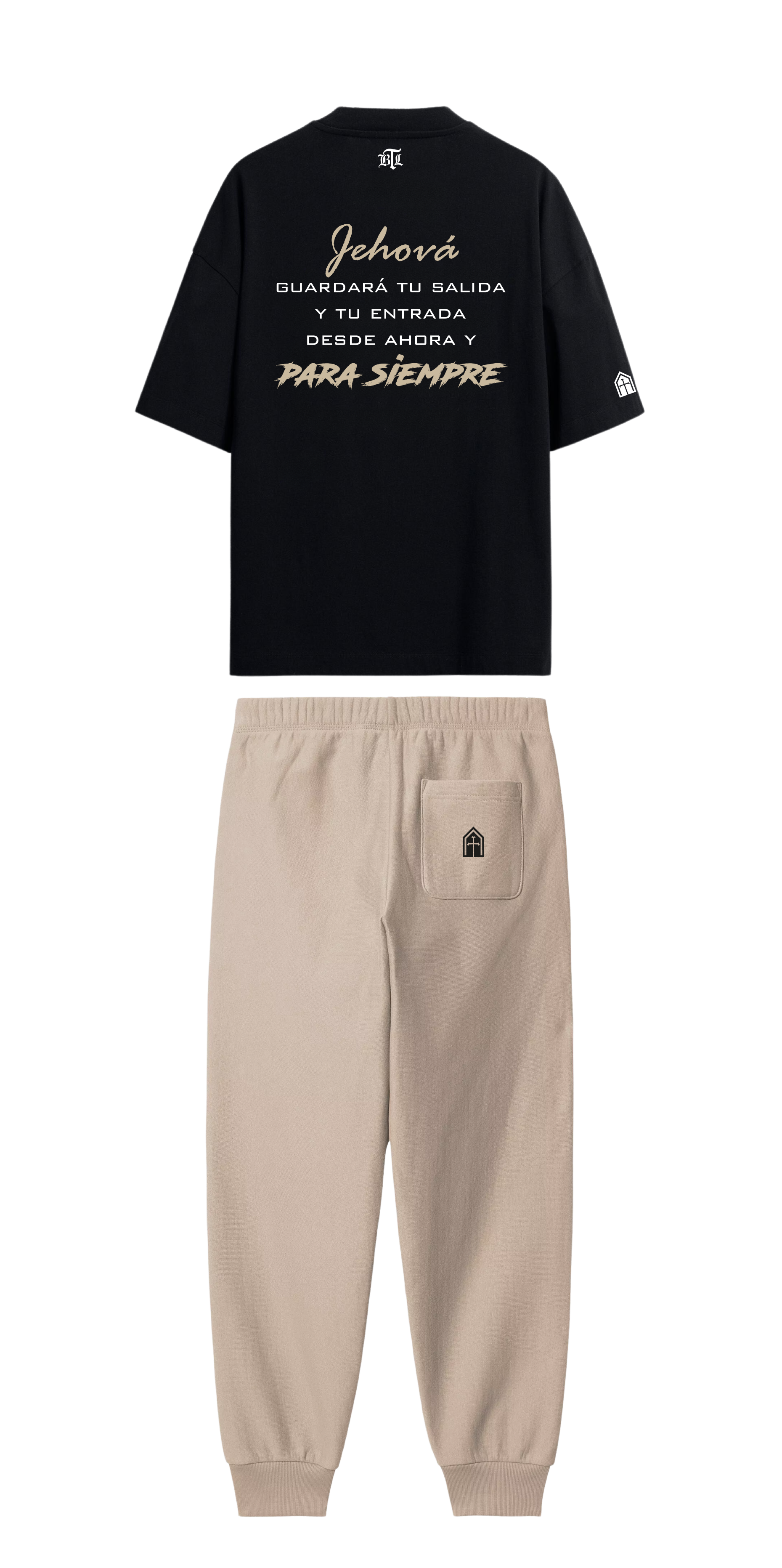 CONJUNTO  BEIGE/NEGRO JESÚS PARA SIEMPRE