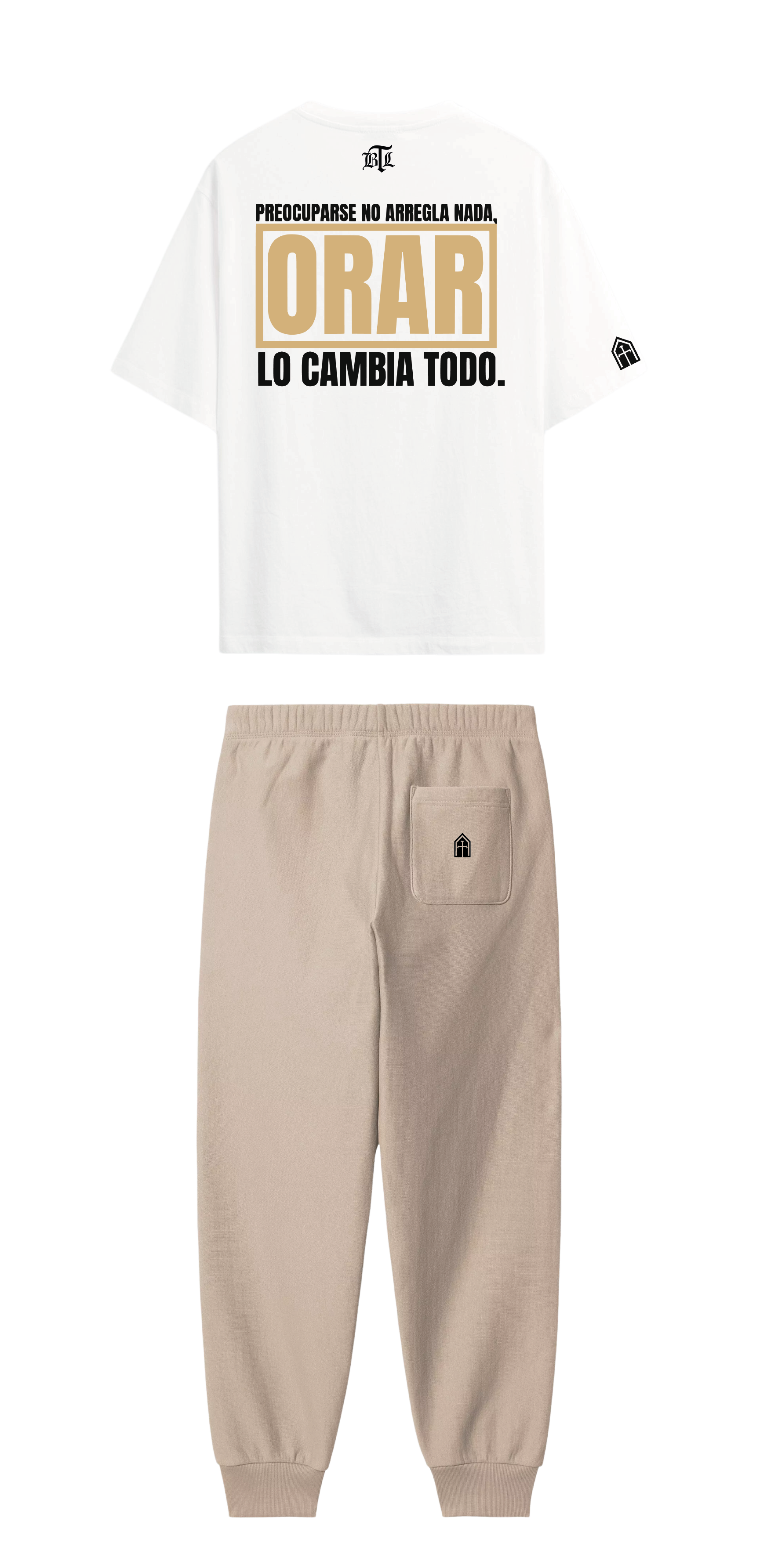 CONJUNTO BEIGE/BLANCO ORAR