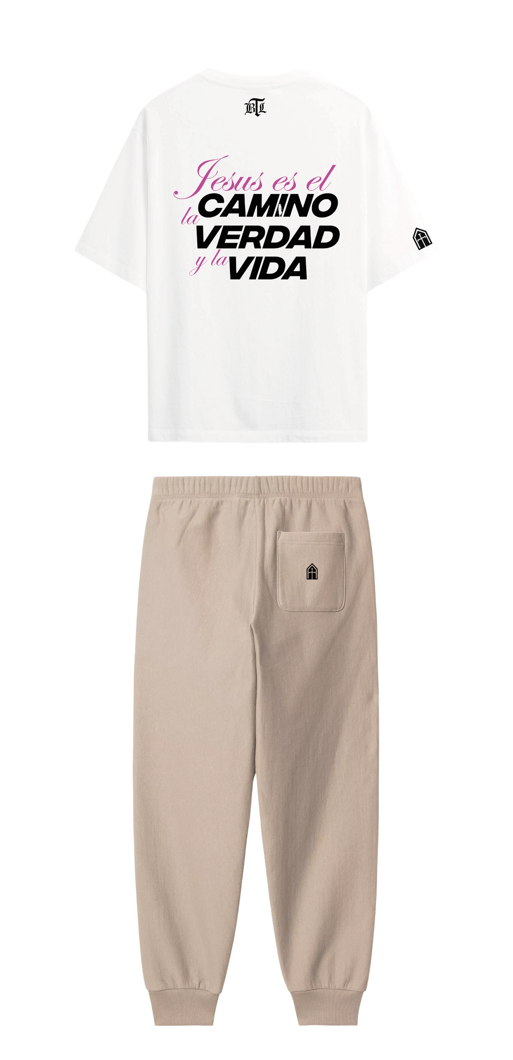 CONJUNTO BEIGE/BLANCO JESÚS ES EL CAMINO