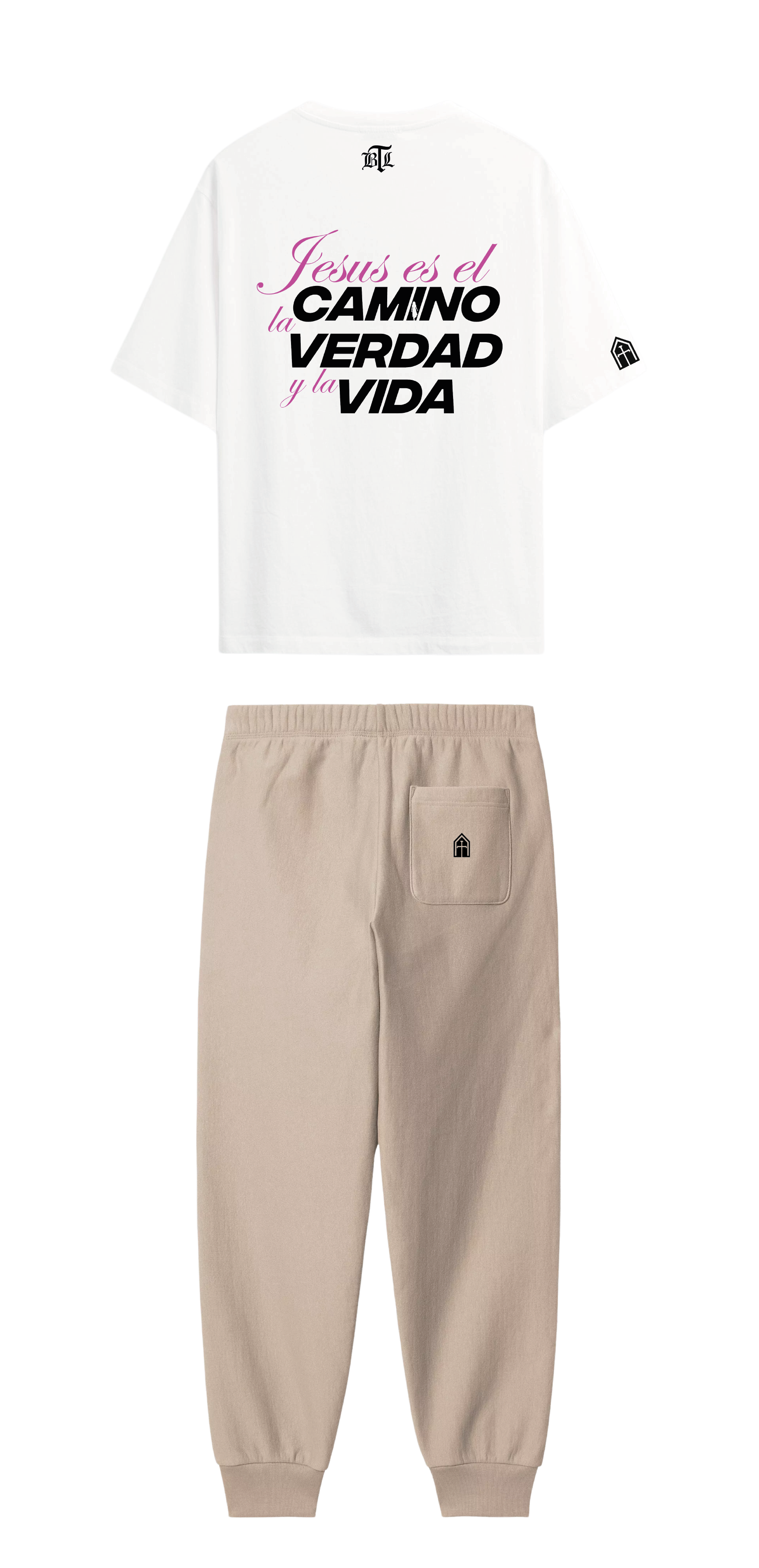 CONJUNTO BEIGE/BLANCO JESÚS ES EL CAMINO