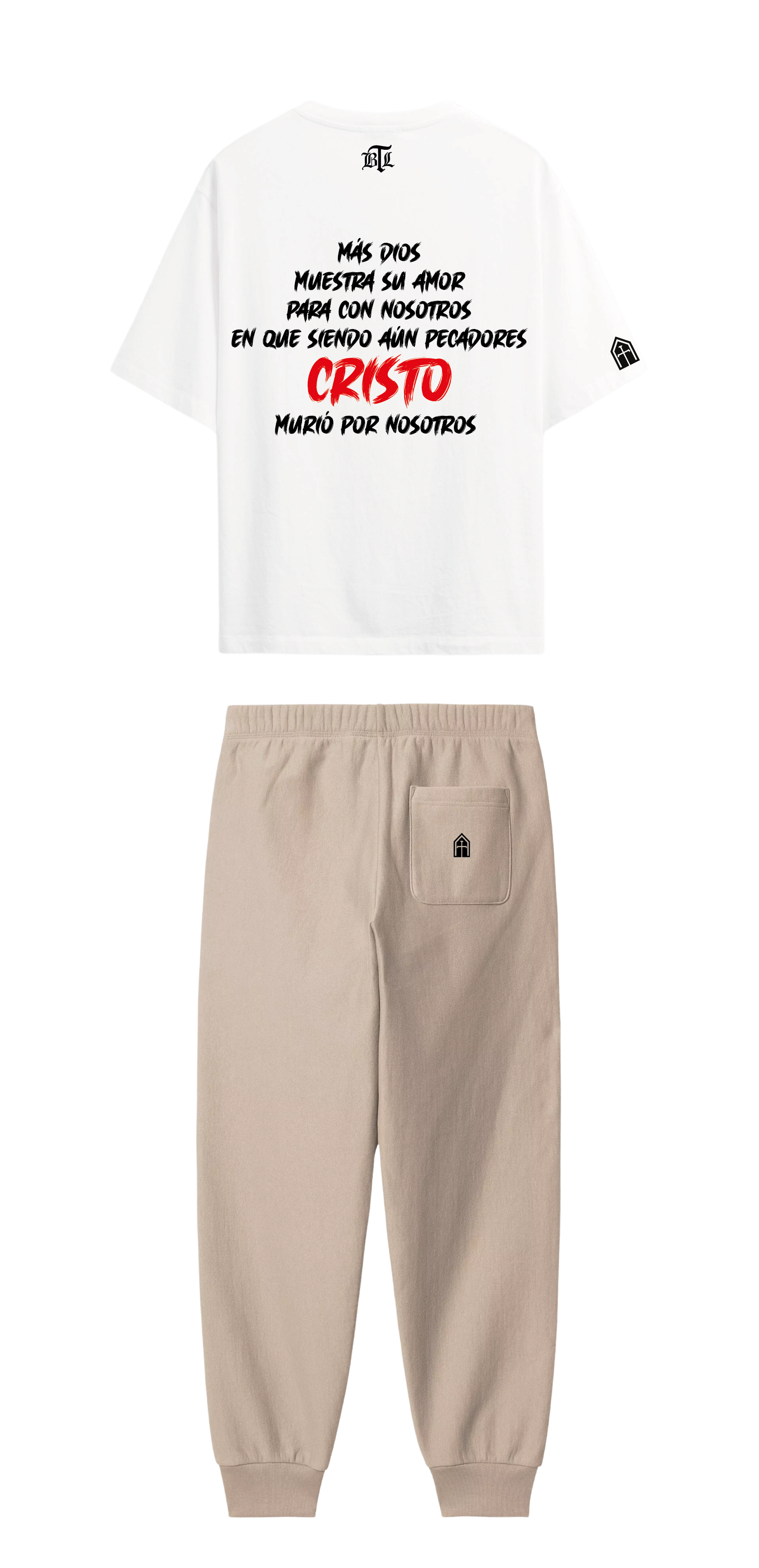 CONJUNTO BEIGE/BLANCO CRISTO