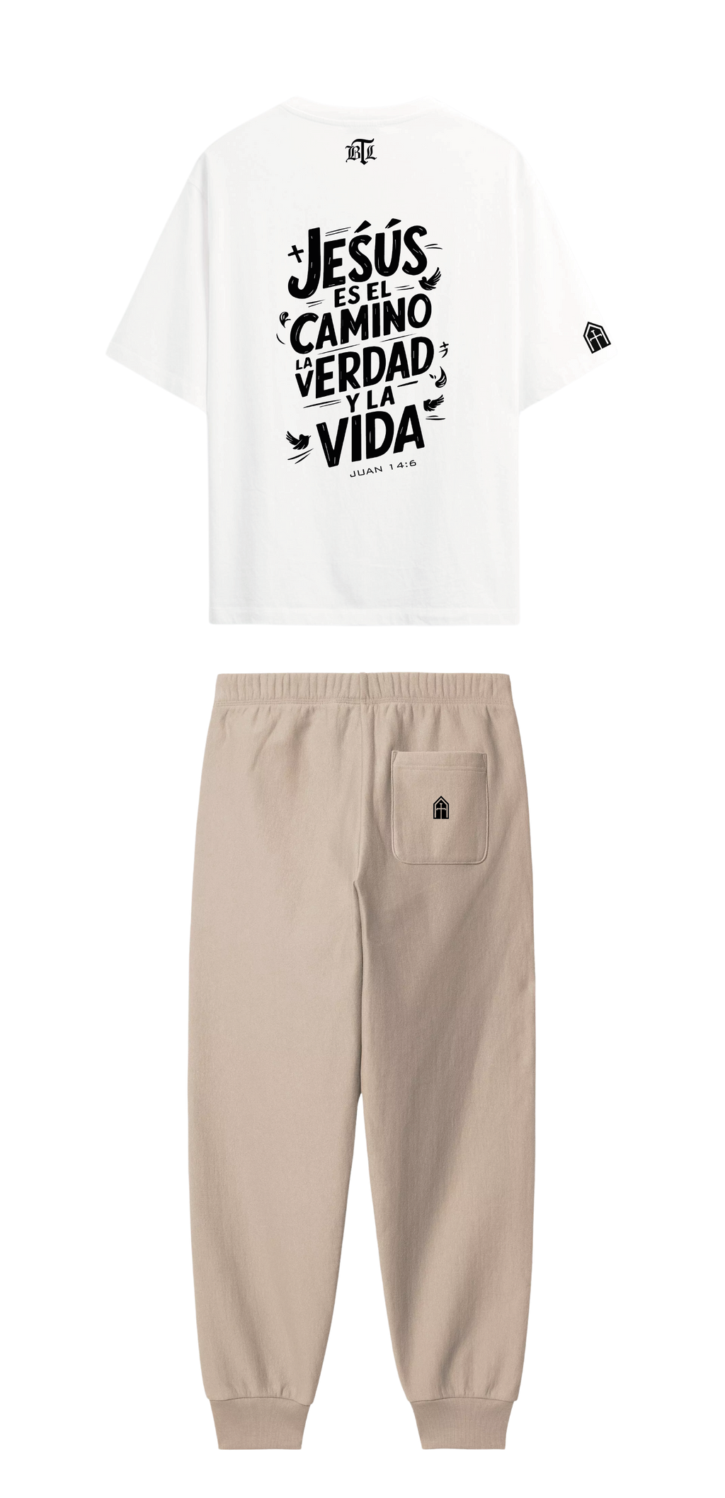 CONJUNTO BEIGE/BLANCO JESÚS ES EL CAMINO
