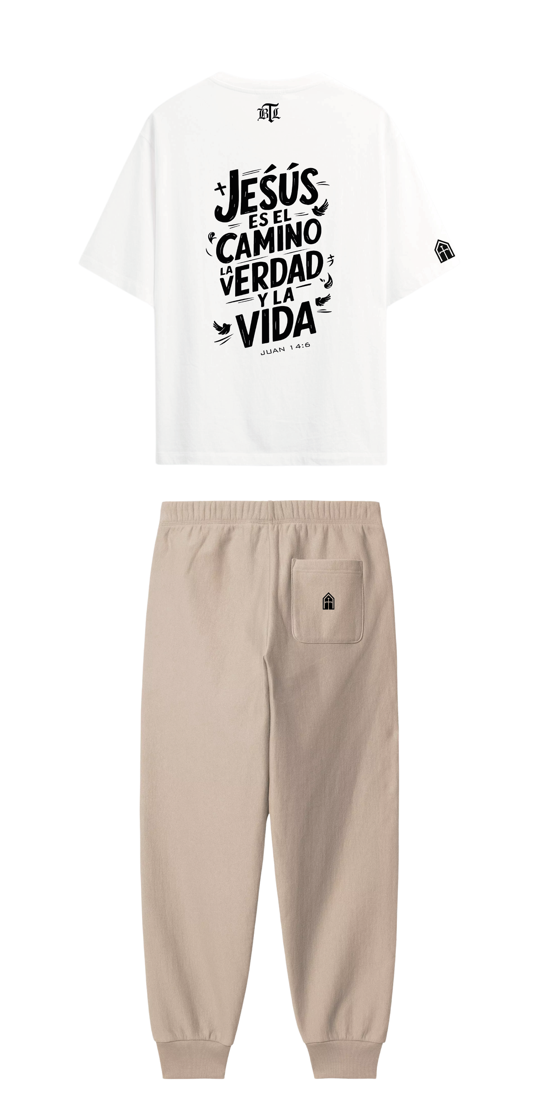 CONJUNTO BEIGE/BLANCO JESÚS ES EL CAMINO