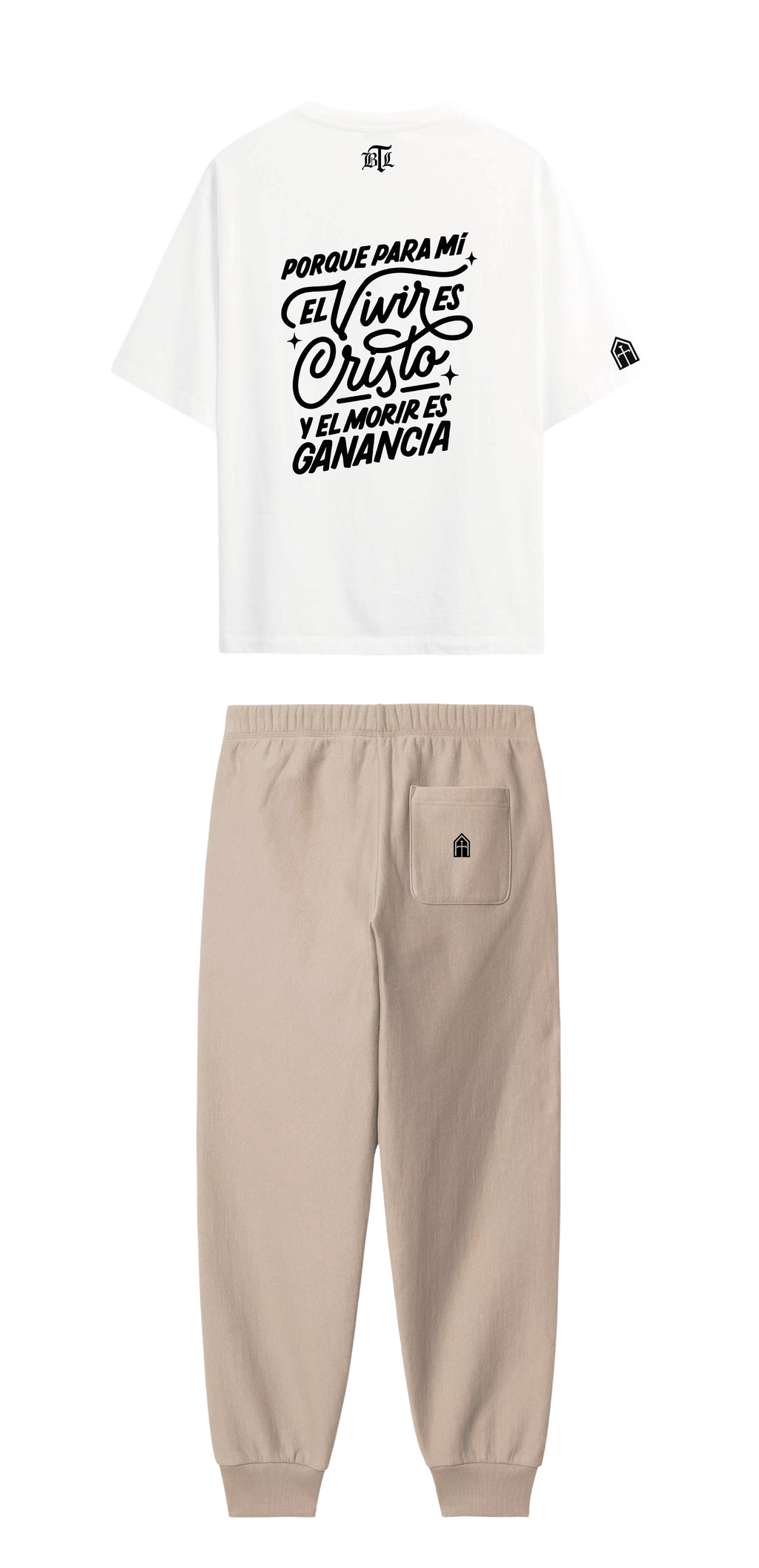 CONJUNTO BEIGE/BLANCO VIVIR ES GANANCIA