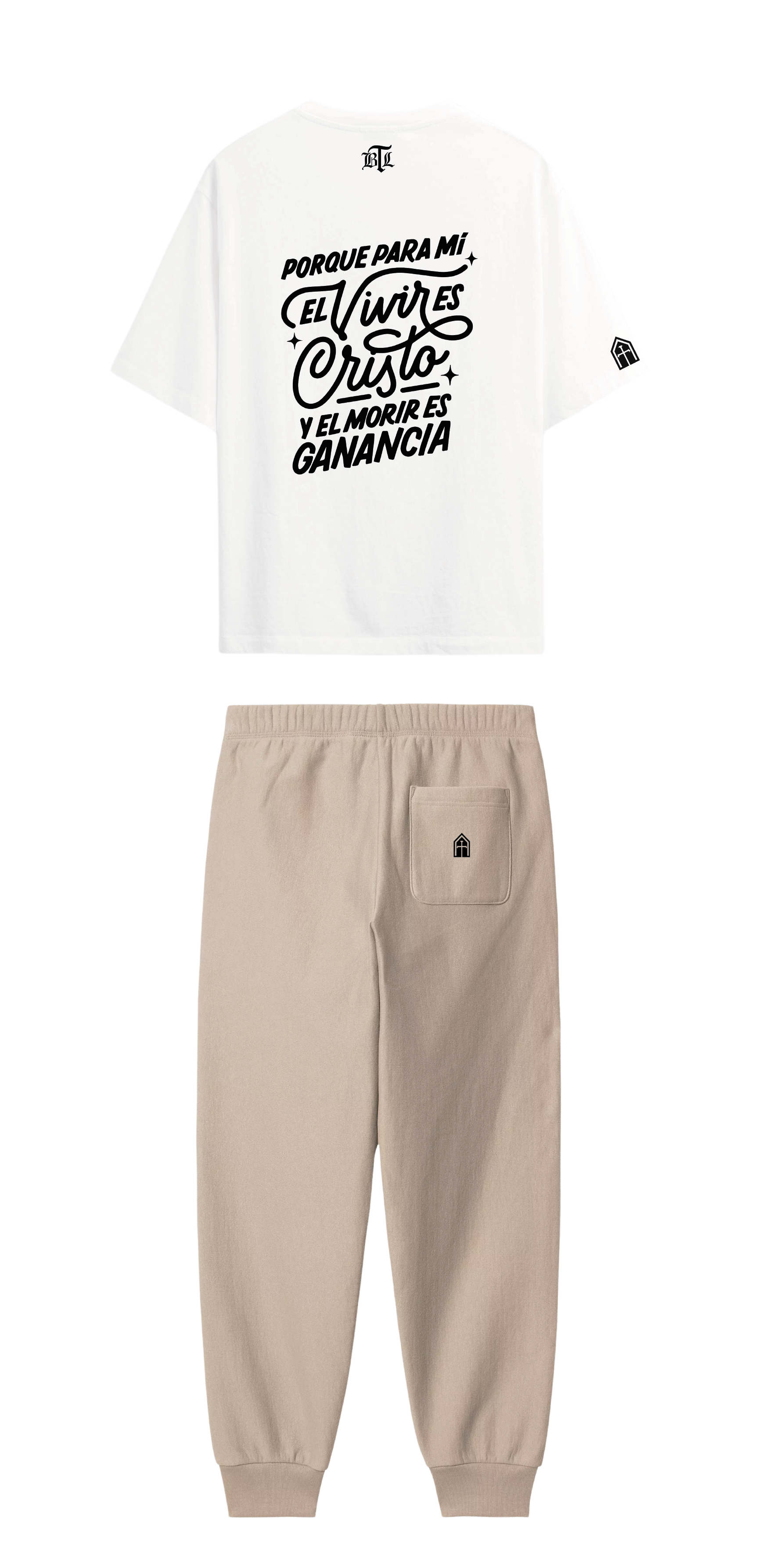 CONJUNTO BEIGE/BLANCO VIVIR ES GANANCIA