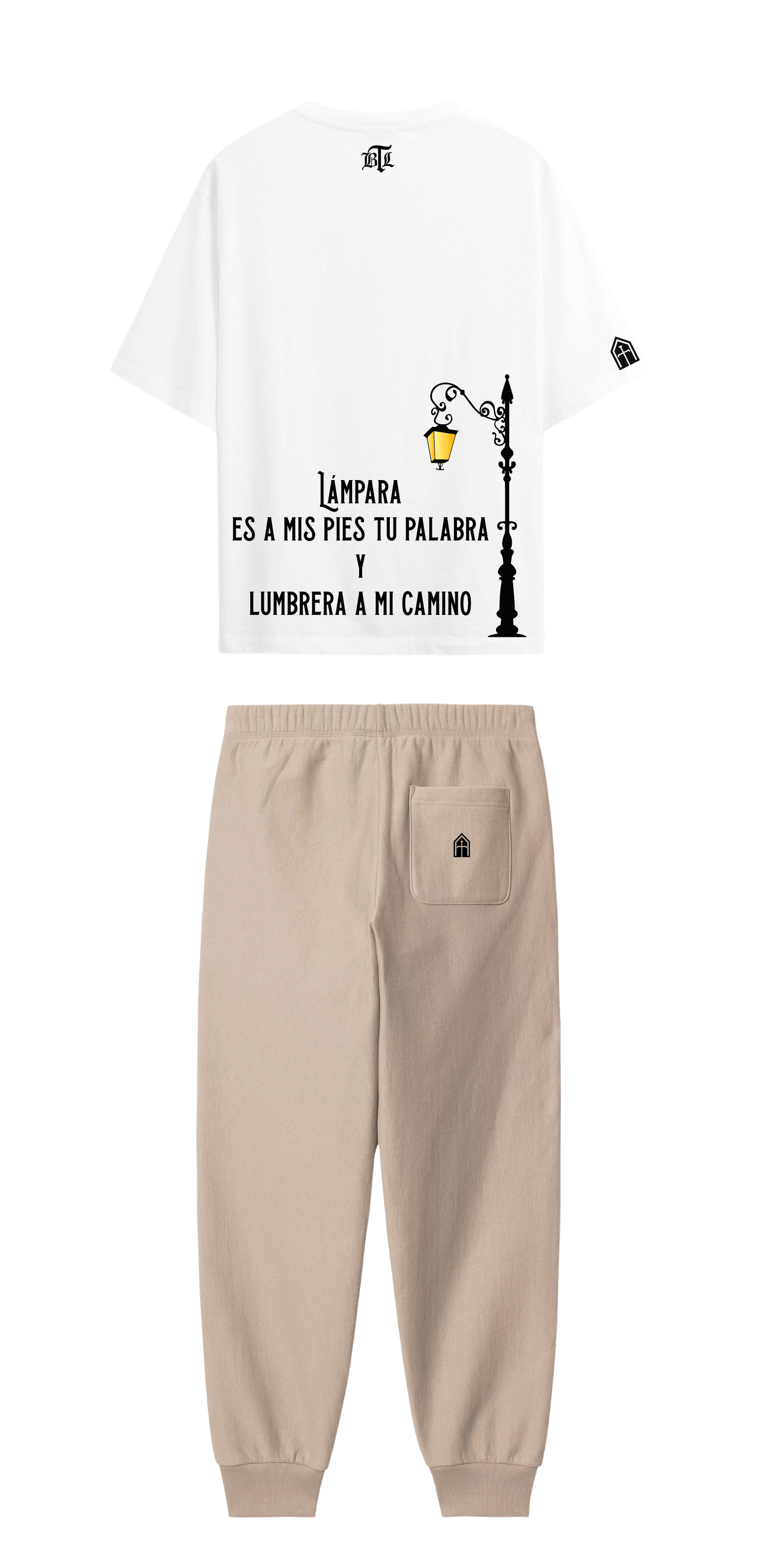 CONJUNTO BEIGE/BLANCO LAMPARA