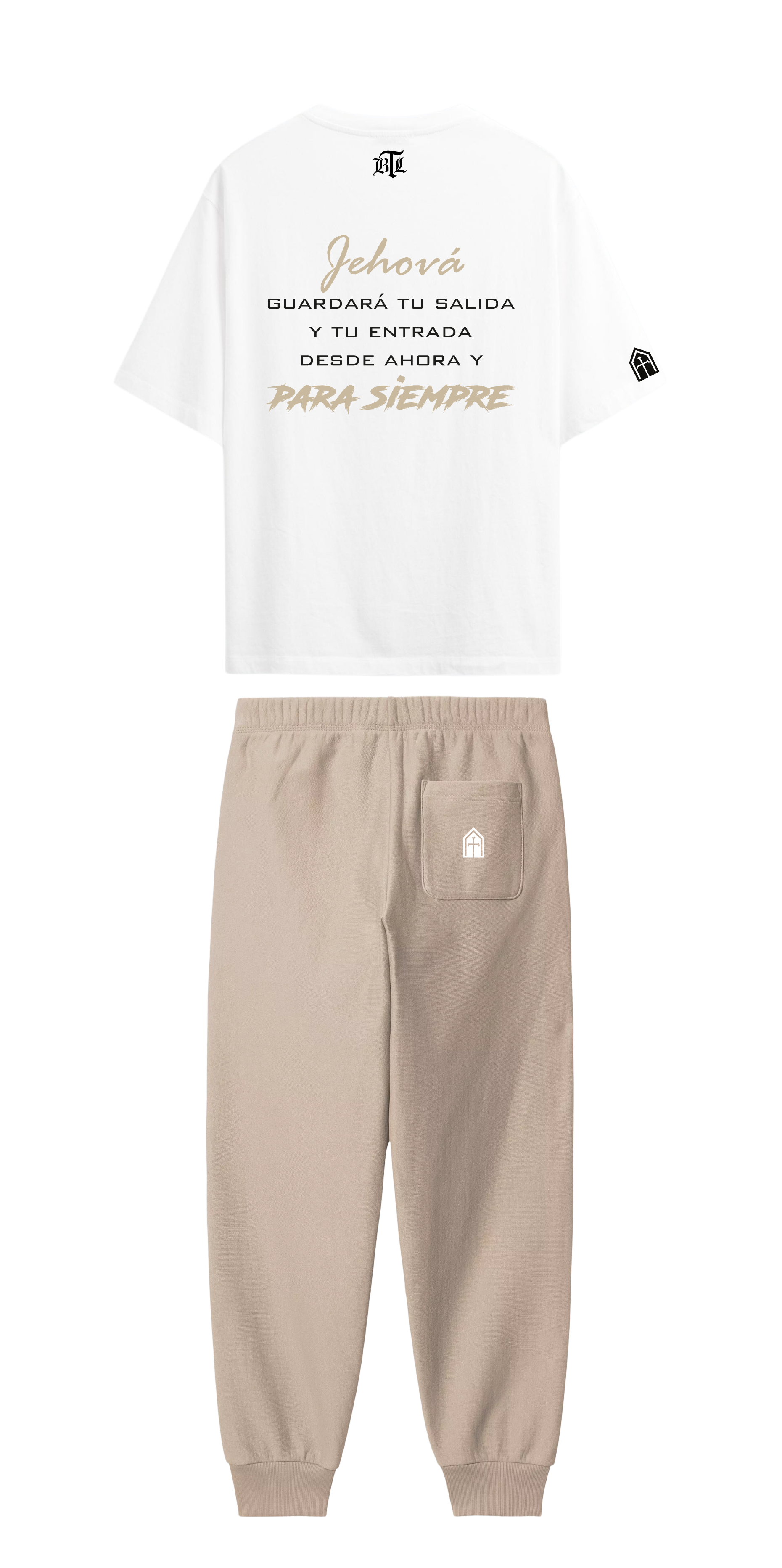 CONJUNTO  BEIGE/BLANCO JESÚS PARA SIEMPRE