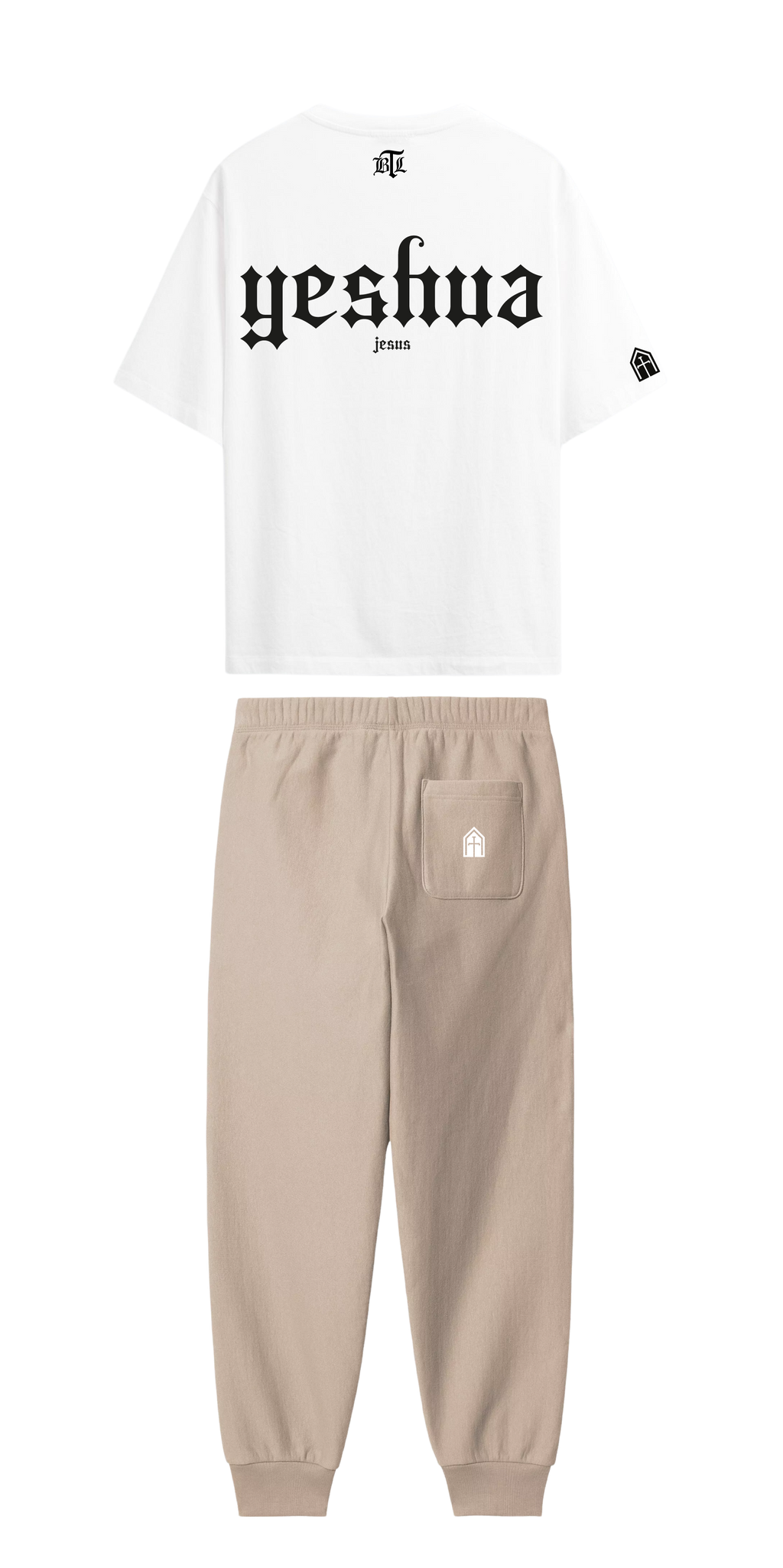 CONJUNTO  BEIGE/BLANCO YESHUA