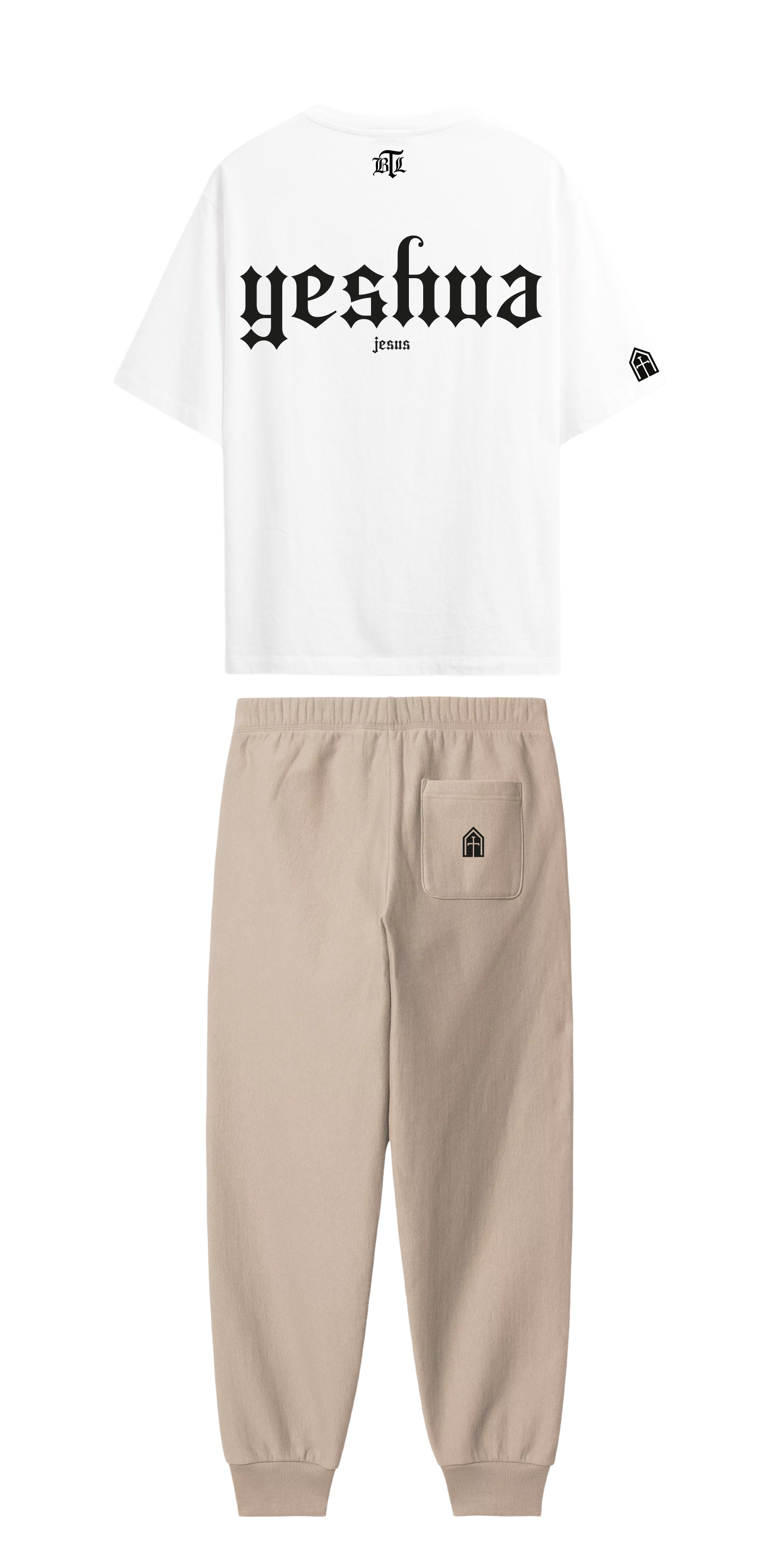 CONJUNTO  BEIGE/BLANCO YESHUA